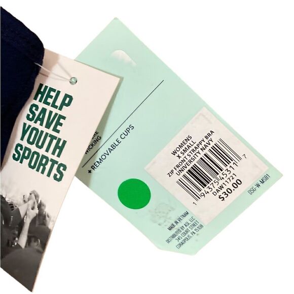 DSG Front Zip University Navy Strappy Bra, Size XS, NWT - Picture 4 of 6